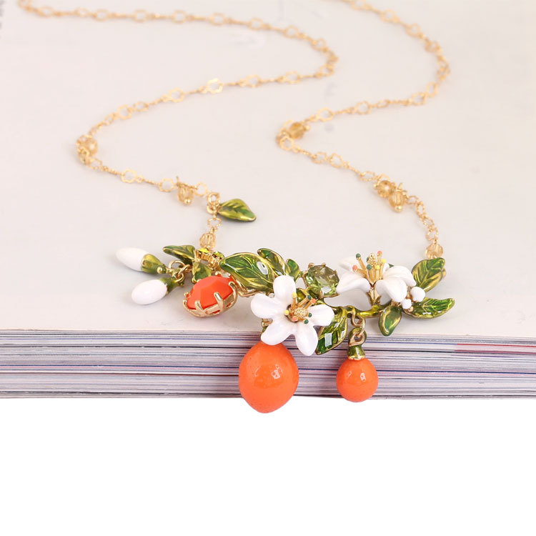 Fruit Series Orange Zircon Short Chain Necklace