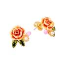 Garden Series Enamel Glazed Flower Imitation Pearl Zircon Stud Earrings 925 Silver Needle
