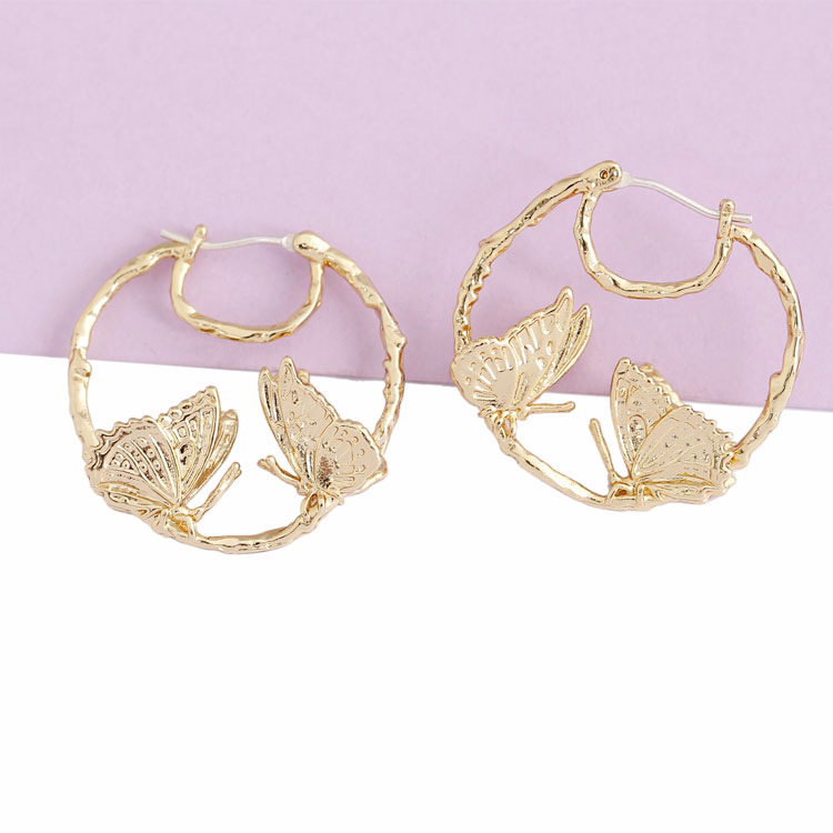 Golden Butterfly Circle Enamel Earrings Jewelry Earrings