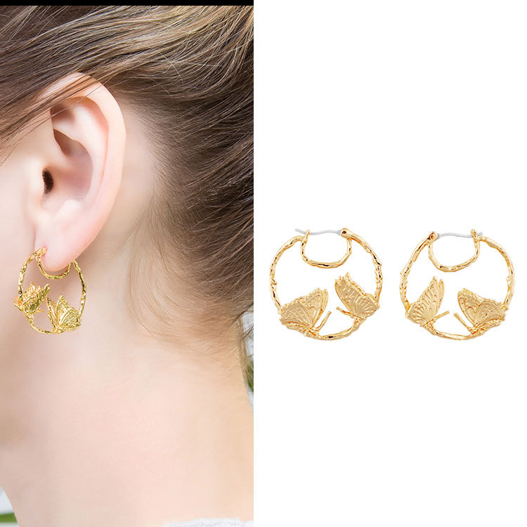 Golden Butterfly Circle Enamel Earrings Jewelry Earrings