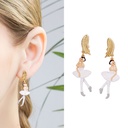 Golden Further Ballet Girl Enamel Earrings Jewelry Stud Clip Earrings