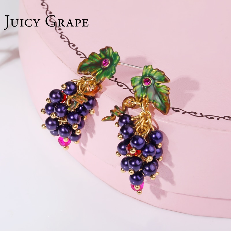 Grape Enamel Earrings Jewelry Stud Clip Earrings