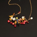 Hand Enamel Glaze Cherry Orchard Oriole Crystal Bird Necklace Gilded Women Fashion Jewelry