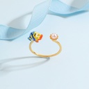 Hand Painted Enamel Artificial Pearls Cute Fish Ring Adjustable Size