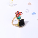 Hand Painted Enamel Adjustable Colour Parrot Blue Pine Stone Leaves Gold Ring