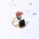 Hand Painted Enamel Glaze Butterfly Black Gems Ring Adjustable Size