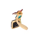 Hand Painted Enamel Adjustable Colour Parrot Blue Pine Stone Leaves Gold Ring