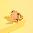 Hand Painted Enamel Adjustable Colour Parrot Blue Pine Stone Leaves Gold Ring