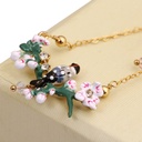Hand Painted Enamel Glaze Cherry Blossom Bird Pendant Necklace