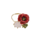 Hand Painted Enamel Glaze Corn Poppy Crystal Inlay Ring Adjustable Size