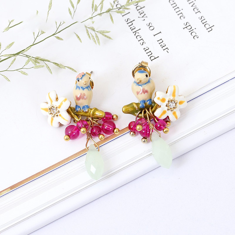 Blue Tilt Daisy Water-drop Pendent Enamel Earrings Jewelry Stud Earrings