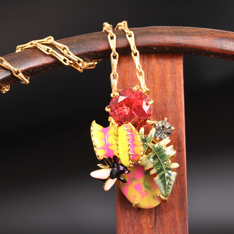 Hand Painted Enamel Glaze Gilded Pendant Necklace
