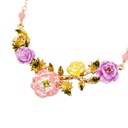 Hand Painted Enamel Glaze Gilded Pink Flower Necklace