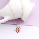 Hand Painted Enamel Glaze Flower Bee Pendant Necklace