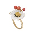 Hand Painted Enamel Glaze Gilded Ring Women White daisy Flower Zircon Cherry Opening Adjustable Ring