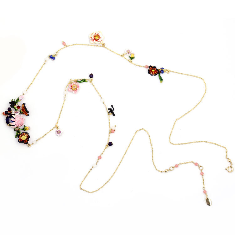 Hand Painted Enamel Glaze Flower Pendant Necklace For Women