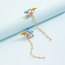 Bird Pink Blue Flower Asymmetry Enamel Earrings Jewelry Stud Earrings