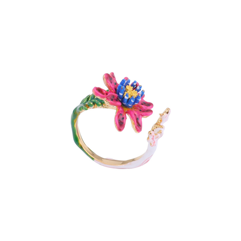 Hand Painted Enamel Glaze Flower Ring Cute Design