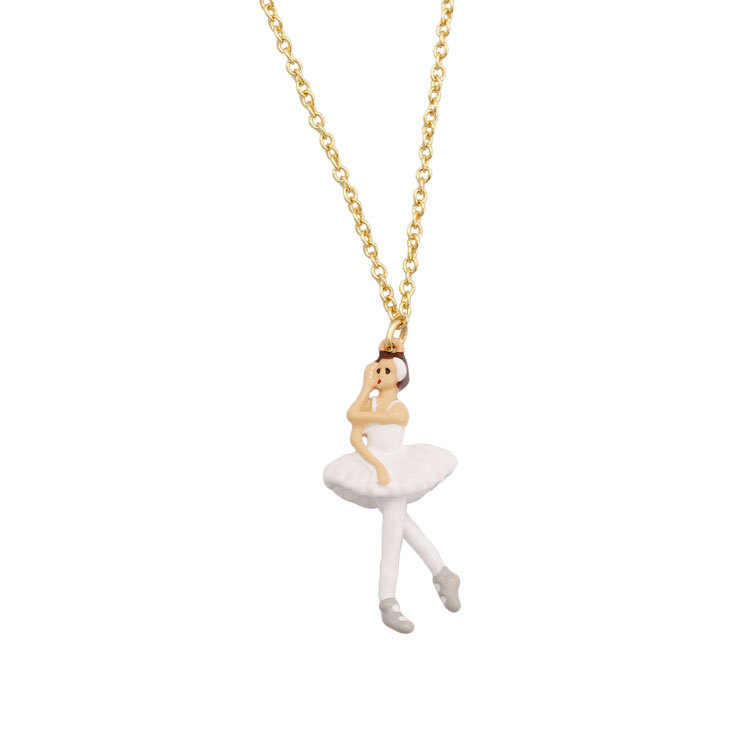 Prince and Swan Ballerinas Enamel Necklace