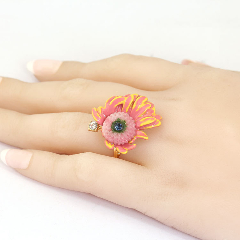 Hand Painted Enamel Glaze Du Sha Set Ring Adjustable Size