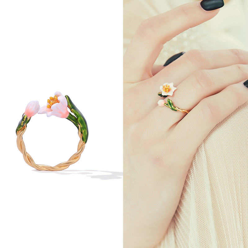 Cherry Blossom Enamel Adjustable Ring