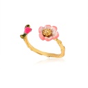 Pink Flower Bud and Leaf Enamel Adjustable Ring