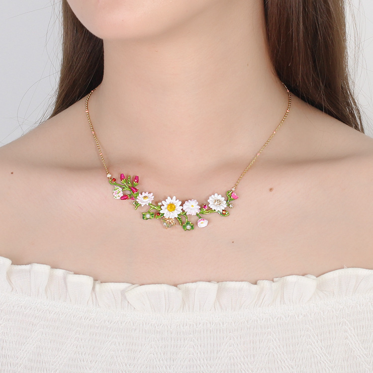 Hand Painted Enamel Glaze Gilded Pendant Necklace