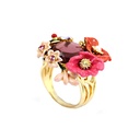 Bohemian Enamel Pink Flower Crystal Ring Prong Stone Ring