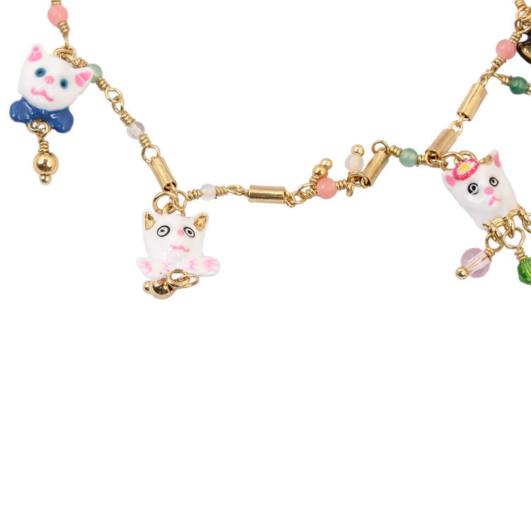 Hand Painted Enamel Glaze Cute Cats Bamboo Chain Necklace