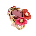 Bohemian Enamel Pink Flower Crystal Ring Prong Stone Ring