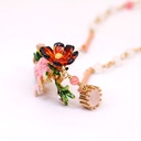Hand Painted Enamel Glaze Ladybug Pink Flower Pendant Necklace