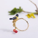 Hand Painted Enamel Glaze Manual Oriole Bird Small Cherry Ring Adjustable Size