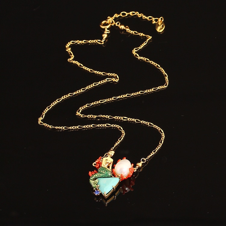 Hand Painted Enamel Glaze Flower Tassel Pendant Short Necklace