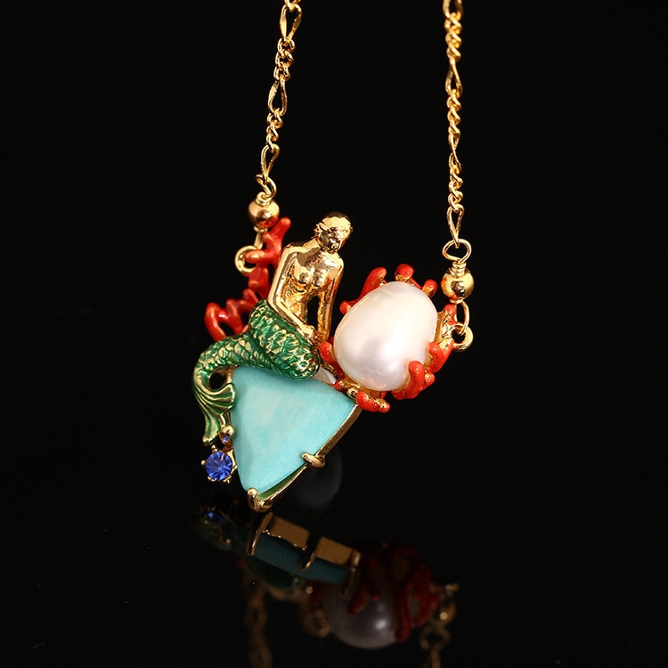 Hand Painted Enamel Glaze Flower Tassel Pendant Short Necklace