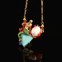 Hand Painted Enamel Glaze Flower Tassel Pendant Short Necklace