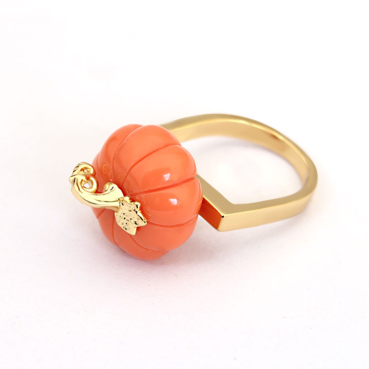 Hand Painted Enamel Glaze Orange Color Pumpkin Ring