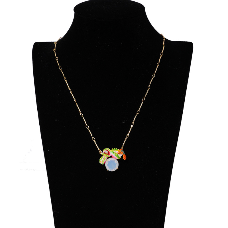 Hand Painted Enamel Glaze Little Red Cat Cute Individual Long Necklace