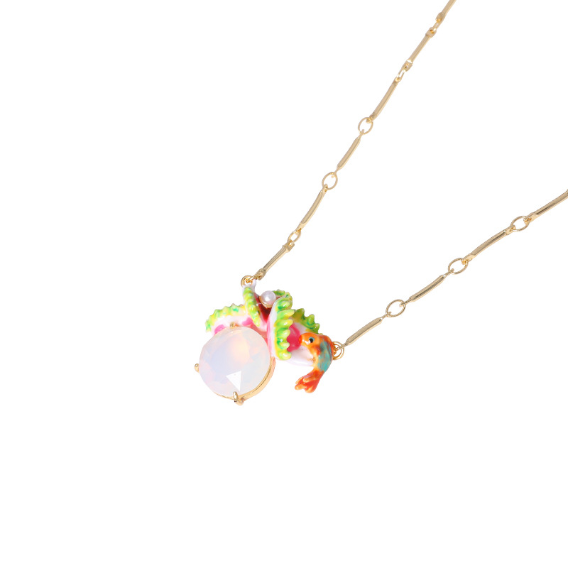 Hand Painted Enamel Glaze Little Red Cat Cute Individual Long Necklace