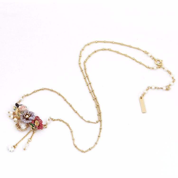 Hand Painted Enamel Glaze Little Red Cat Cute Individual Long Necklace