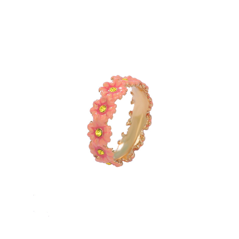 Hand Painted Enamel Glaze Red Flower Pearl Ring