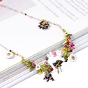 Hand Painted Enamel Glaze Pink Flower Pendant Necklace