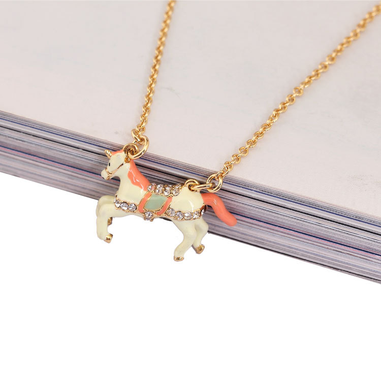 Hand Painted Enamel Glaze Unicorn Horse Pendant Necklace