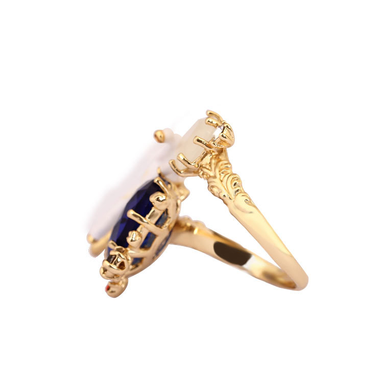 Hand Painted Enamel Glaze Unicorn Zodiac Blue Cristal Gilded Ring