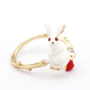 Hand Painted Enamel Glaze White Rabbit Vintage Red Heart Ring Adjustable Size