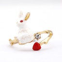 Hand Painted Enamel Glaze White Rabbit Vintage Red Heart Ring Adjustable Size