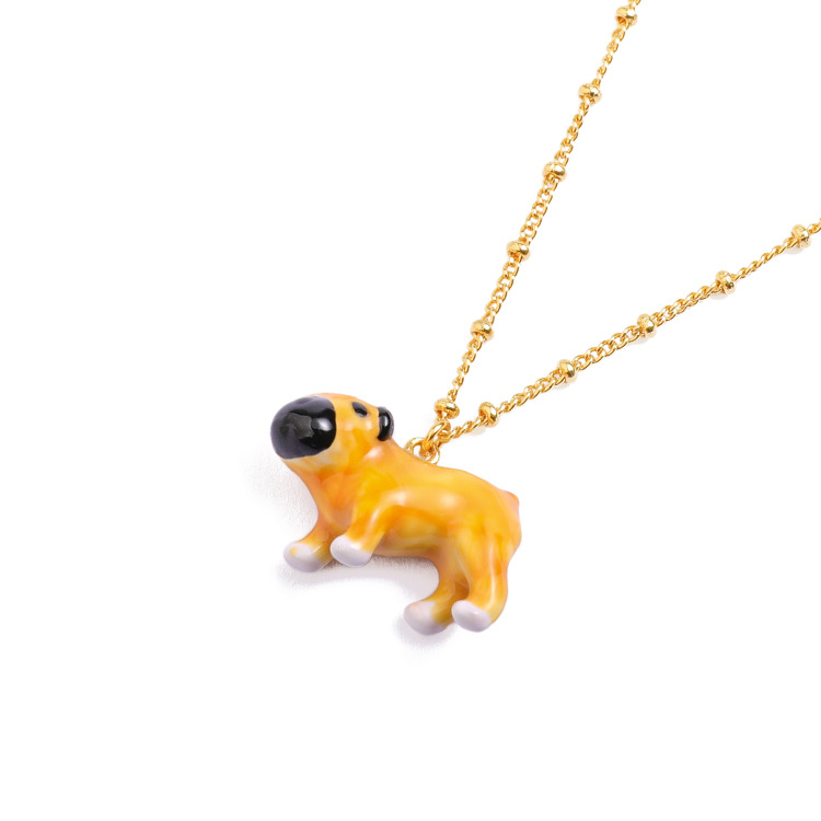 Hand Painted Enamel Glaze Yellow Cute Dog Necklace
