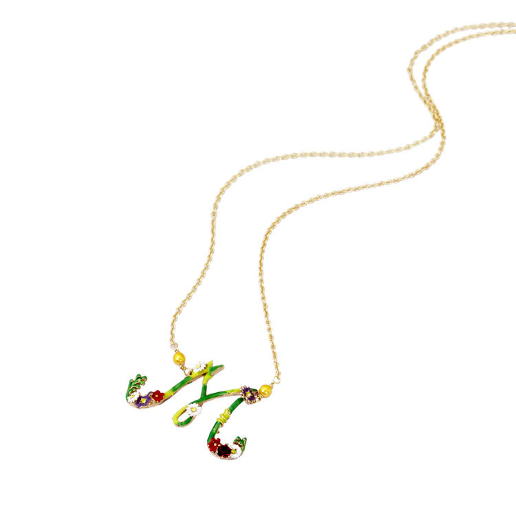 Hand Painted Enamel Glaze Purple Peony Flower Zircon Necklace