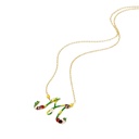 Hand Painted Enamel Glaze Zircon Green Branch Flower Pendant Necklace