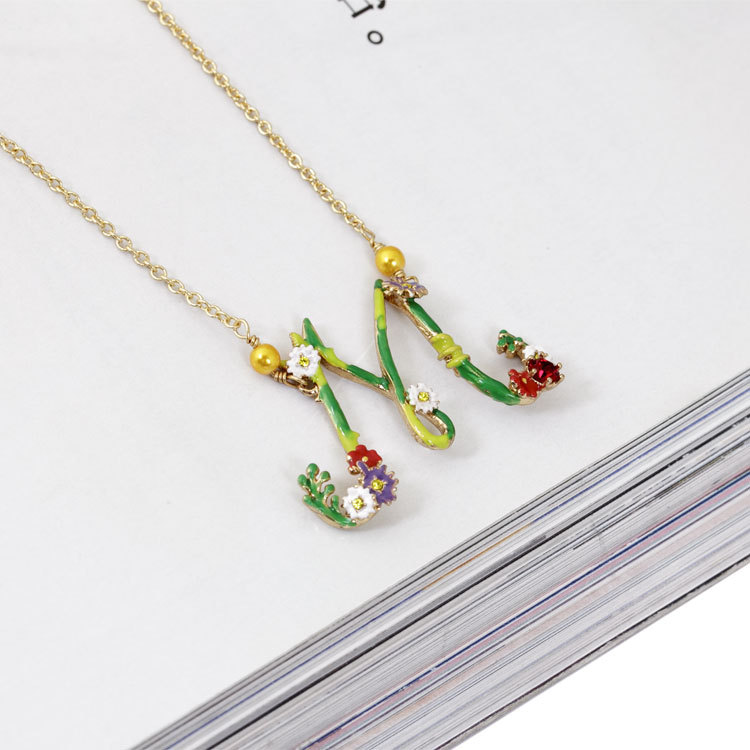 Hand Painted Enamel Glaze Purple Peony Flower Zircon Necklace