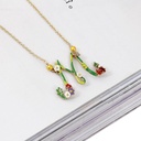 Hand Painted Enamel Glaze Purple Peony Flower Zircon Necklace